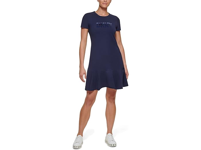 () _iLj[[N fB[X  t w TVc hX DKNY women DKNY Short Sleeve Flounce Hem Tee Dress Navy/Blue