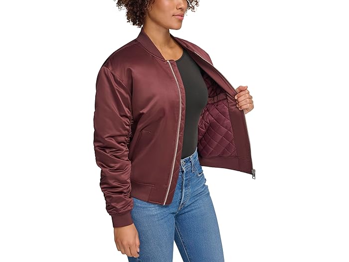 (取寄) リーバイス レディース ファッション ボンバー ウィズ ルーチング オン スリーブ Levi's women Fashion Bomber with Ruching on Sleeves Dark Chocolate