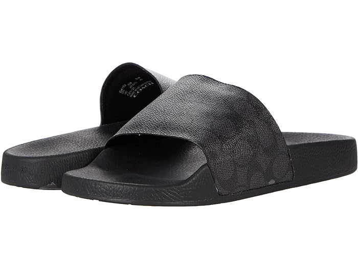 (取寄) コーチ メンズ シグニチャー コーテッド キャンバス プール スライド COACH men COACH Signature Coated Canvas Pool Slide Charcoal Signature