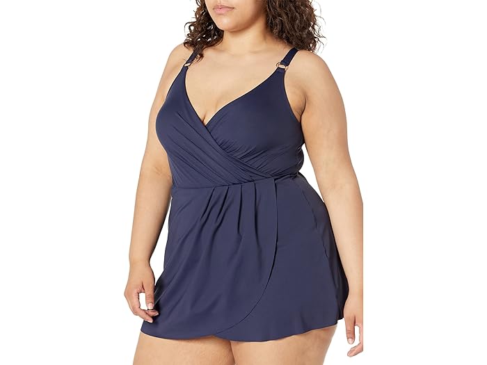 (取寄) アン コール レディース プラス サイズ サープリス マイヨ スイムドレス Anne Cole women Anne Cole Plus Size Surplice Maillot Swimdress Navy