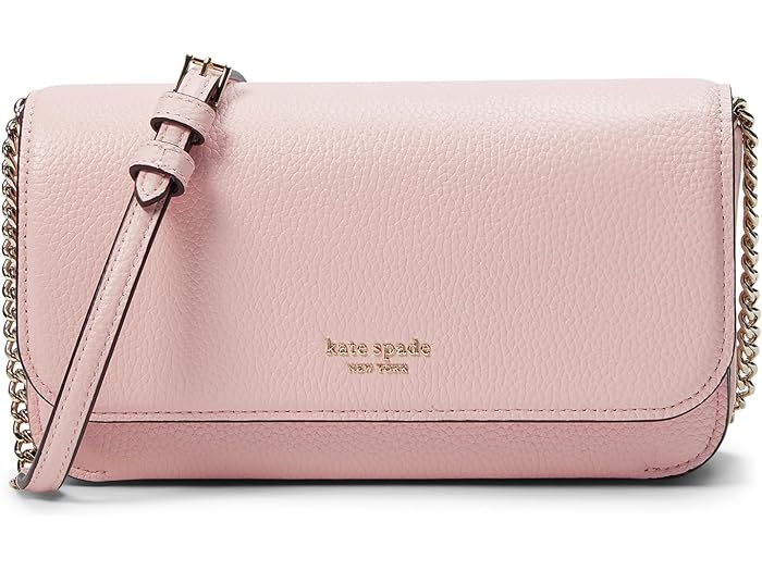 () ȥڡ ǥ  ڥ֥ 쥶 եå  å Kate Spade New York women Kate Spade New York Ava Pebbled Leather Flap Chain Wallet Crepe Pink