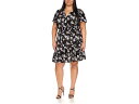 (取寄) マイケルコース レディース プラス サイズ ボタニカル ショート スリーブ ラップ ドレス MICHAEL Michael Kors women MICHAEL Michael Kors Plus Size Botanical Short Sleeve Wrap Dress Black/White