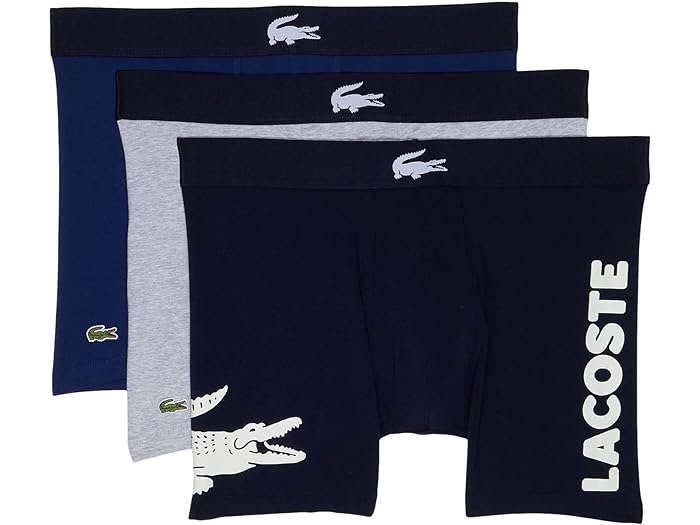 ラコステ パンツ メンズ (取寄) ラコステ メンズ 3-パック ボクサー ブリーフ カジュアル ファッション ビッグ クロコ Lacoste men Lacoste 3-Pack Boxer Brief Causal Fashion Big Croc Navy Blue/White/Silver Chine/Methylene