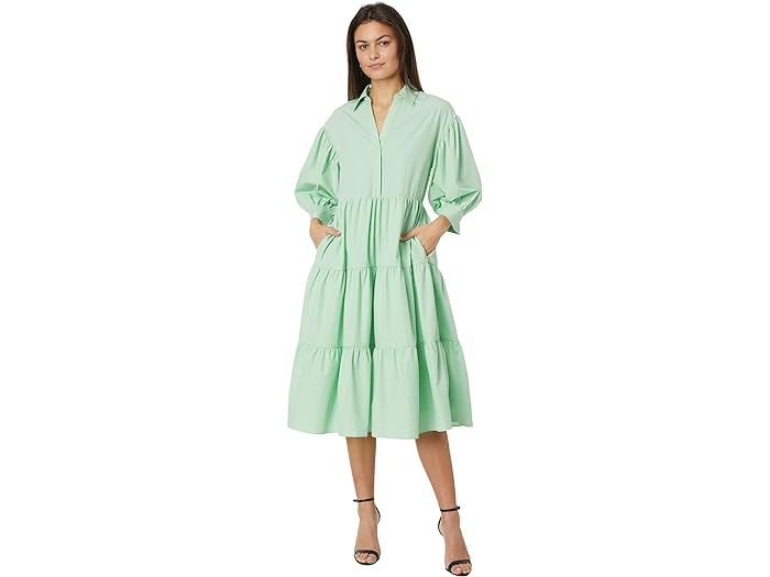 (取寄) イングリッシュ ファクトリー レディース V-ネックライン パフ スリーブ ミディ ドレス English Factory women English Factory V-neckline Puff Sleeve Midi Dress Green