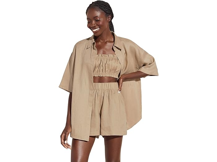 () С ǥ ͥ å ꡼ԡ å (֥å//硼) Eberjey women Eberjey Linen Solid Three-Piece Set (Bralette/Shirt/Shorts) Khaki