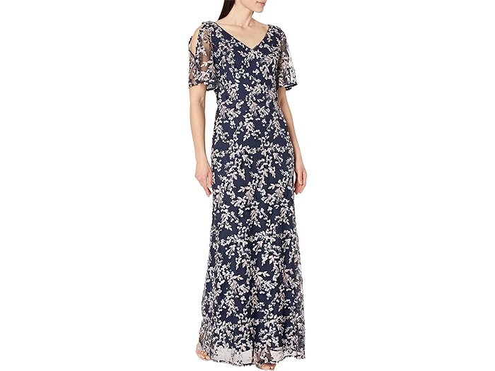 () AbNX CujOX fB[X O GuC_[ tBbgAhtA hX Alex Evenings women Alex Evenings Long Embroidered Fit-and-Flare Dress Navy/Pink