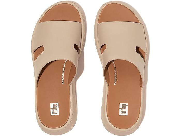 (取寄) フィットフロップ レディース F-モード レザー フラットフォーム H-バー スライド FitFlop women FitFlop F-Mode Raw-Edge Leather Flatform H-Bar Slides Stone Beige