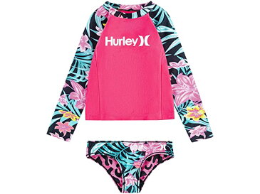 (取寄) ハーレー キッズ ガールズ Upf 50+ ラッシュガード アンド ビキニ ボトム スイムスーツ セット (ビッグ キッズ) Hurley Kids girls UPF 50+ Rashguard and Bikini Bottoms Swimsuit Set (Big Kids) Black