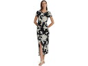 () [ t[ fB[X t[ W[W cCXg-tg ~fB hX LAUREN Ralph Lauren women LAUREN Ralph Lauren Floral Jersey Twist-Front Midi Dress Black/Cream