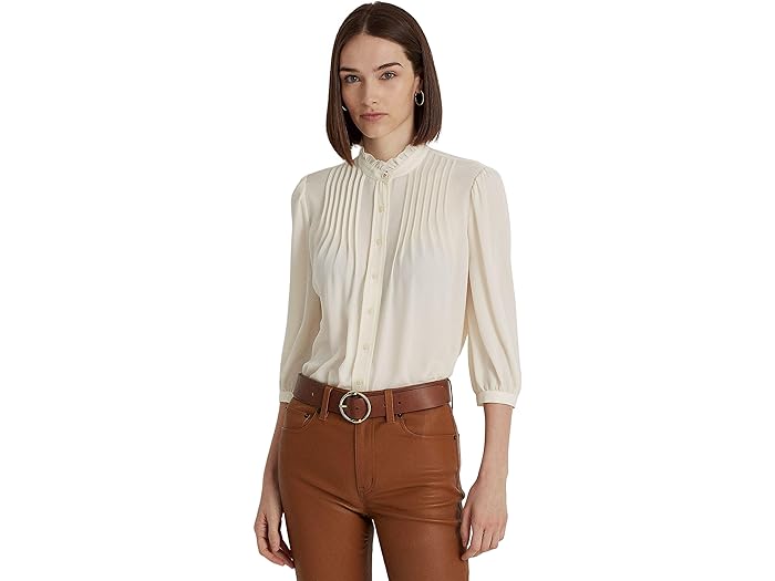 (取寄) ローレン ラルフローレン レディース ピティート プリーツ ジョーゼット ブラウザ LAUREN Ralph Lauren women LAUREN Ralph Lauren Petite Pleated Georgette Blouse Mascarpone Cream