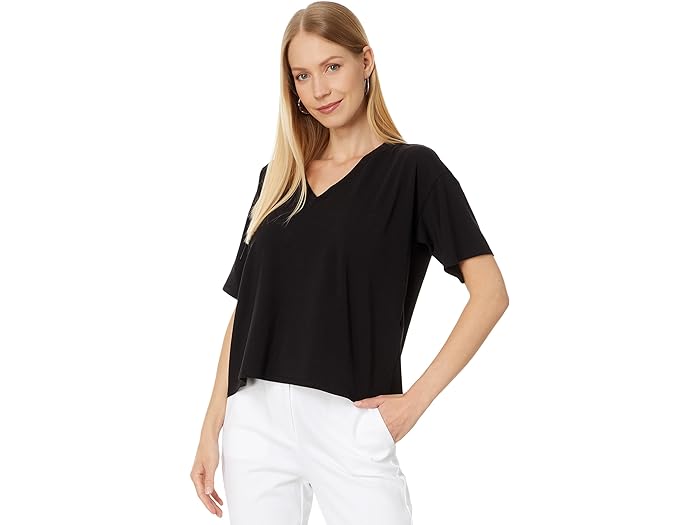 () AC[ tBbV[ fB[X V lbN {NV[ V[g X[u eB[ Eileen Fisher women Eileen Fisher V Neck Boxy Short Sleeve Tee Black