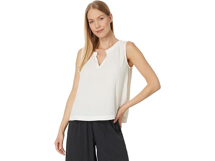 () pNg fB[X R[X^ _u K[[ bt ^N PACT women PACT Coastal Double Gauze Ruffle Tank Sea Salt