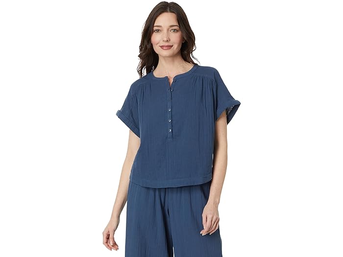 () pNg fB[X R[X^ _u K[[ V[g X[u |bvI[o[ PACT women PACT Coastal Double Gauze Short Sleeve Popover French Navy