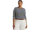 () [ t[ fB[X vX-TCY XgCvh Rbg O-X[u eB[ LAUREN Ralph Lauren women LAUREN Ralph Lauren Plus-Size Striped Cotton Long-Sleeve Tee Refined Navy/Mascarpone Cream