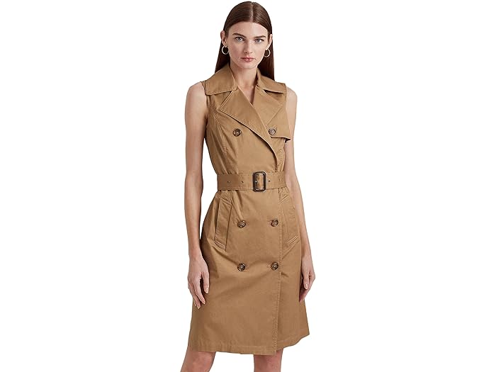 () [ t[ fB[X seB[g }CNTfBh cC X[uX hX LAUREN Ralph Lauren women LAUREN Ralph Lauren Petite Micro-Sanded Twill Sleeveless Dress New Tan