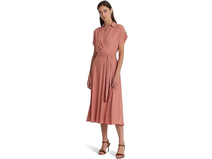 ラルフローレン (取寄) ローレン ラルフローレン レディース ベルテッド クレープ ドレス LAUREN Ralph Lauren women LAUREN Ralph Lauren Belted Crepe Dress Pink Mahogany