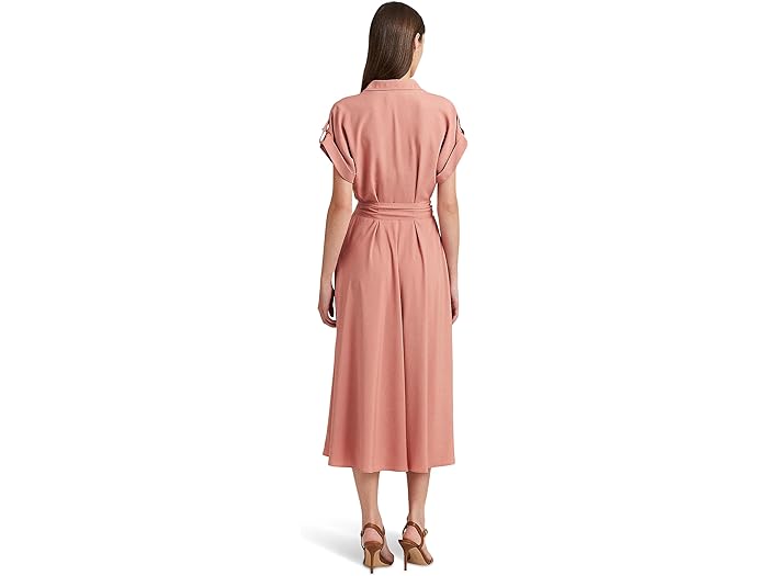 (取寄) ローレン ラルフローレン レディース ベルテッド クレープ ドレス LAUREN Ralph Lauren women Belted Crepe Dress Pink Mahogany