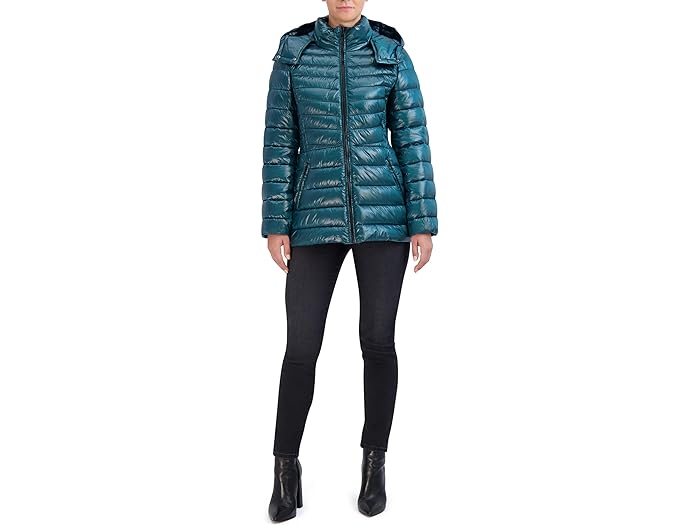 () ϡ ǥ ѡ饤 ե  㥱å  ࡼХ֥ ա Cole Haan women Cole Haan Pearlized Faux Down Jacket with Removable Hood Emerald