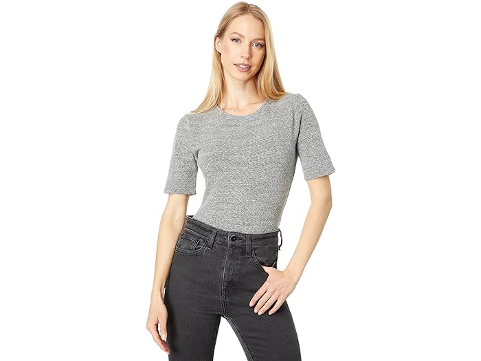 (取寄) メイドウェル レディース クルーネック ショートスリーブ トング ボディスーツ Madewell women Madewell Crewneck Short-Sleeve Thong Bodysuit Heather Smoke