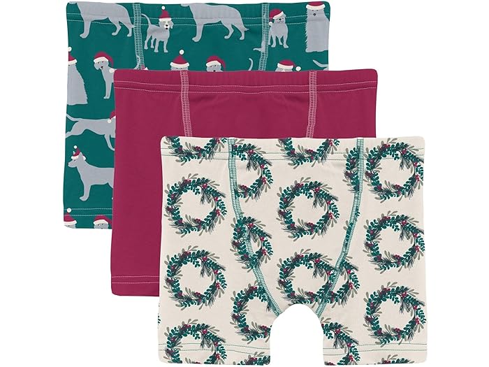 楽天スウィートラグ（取寄） キッキー パンツ キッズ ボーイズ プリント ボクサー ブリーフ セット- 3-パック （リトル キッズ/ビッグ キッズ） Kickee Pants Kids boys Kickee Pants Kids Print Boxer Briefs Set- 3-Pack （Little Kids/Big Kids） Cedar Santa Dogs/Berry/Natural Holiday Wreath