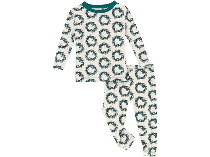 () LbL[ pc LbY LbY O X[u pW} Zbg (rbO LbY) Kickee Pants Kids kids Kickee Pants Kids Long Sleeve Pajama Set (Big Kids) Natural Holiday Wreath