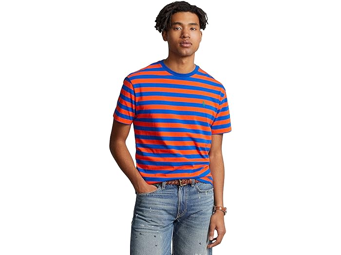 (取寄) ラルフローレン メンズ ショート スリーブ ストライプド クルー ネック T-シャツ Polo Ralph Lauren men Polo Ralph Lauren Short Sleeve Striped Crew Neck T-Shirt Elite Orange/Pacific Royal