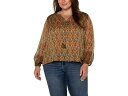 () ov[T[X fB[X vX TCY O X[u _u C[ ^C tg E[u uEU Liverpool Los Angeles women Liverpool Los Angeles Plus Size Long Sleeve Double Layer Tie Front Woven Blouse Multicolor Print Ikat