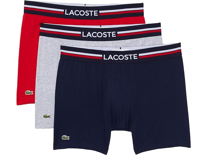 (取寄) ラコステ メンズ ボクサー ブリーフ 3-パック フレンチ フロッグ アイコニック ライフスタイル Lacoste men Lacoste Boxer Briefs 3-Pack French Flag Iconic Lifestyle Navy Blue/Silver Chine/Red