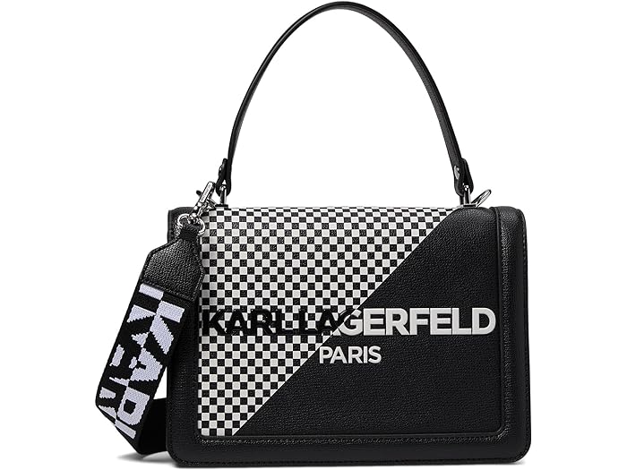 (取寄) カール ラガーフェルド パリ レディース シモネ フロント フラップ クロスボディ Karl Lagerfeld Paris women Karl Lagerfeld Paris Simone Front Flap Crossbody Black/White/Black