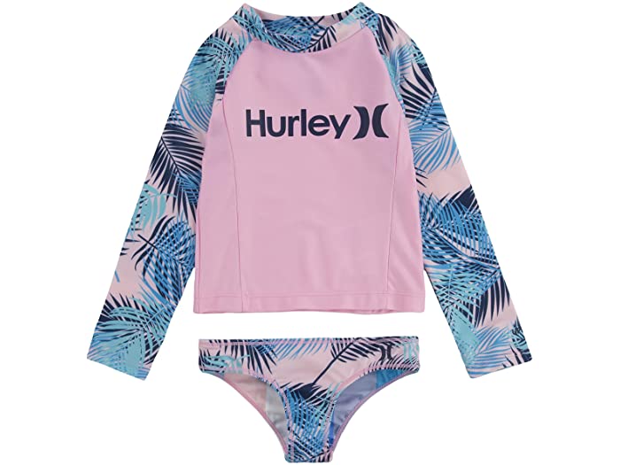(取寄) ハーレー キッズ ガールズ Upf 50+ ラッシュガード アンド ビキニ ボトム スイムスーツ セット (ビッグ キッズ) Hurley Kids girls UPF 50+ Rashguard and Bikini Bottoms Swimsuit Set (Big Kids) Pink