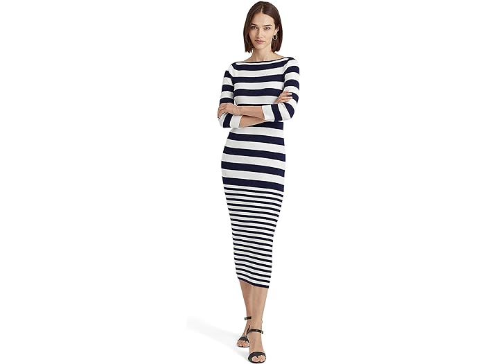 ラルフローレン (取寄) ローレン ラルフローレン レディース ストライプド コットンブレンド ドレス LAUREN Ralph Lauren women LAUREN Ralph Lauren Striped Cotton-Blend Dress French Navy/White