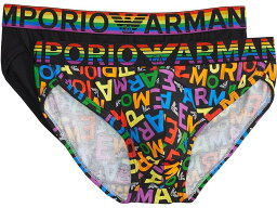 (取寄) エンポリオ アルマーニ メンズ レインボー ロゴ 2-パック ブリーフ Emporio Armani men Emporio Armani Rainbow Logo 2-Pack Brief EA Rainbow Color/Black