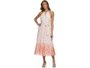 () _iLj[[N fB[X X[uX z^[ hX EBY L[z[ DKNY women DKNY Sleeveless Halter Dress with Keyhole Ivory/Tangerine Multi