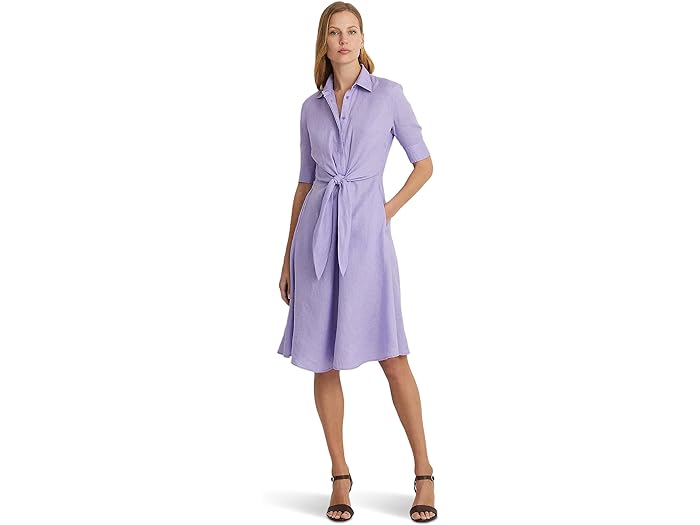 () [ t[ fB[X seB[g ^Ctg l VchX LAUREN Ralph Lauren women LAUREN Ralph Lauren Petite Tie-Front Linen Shirtdress Wild Lavender