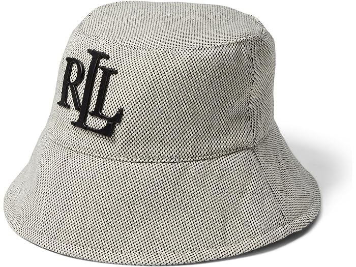 () [ t[ fB[X NX _C LoX oPbg nbg Xq EBY ^bNh S LAUREN Ralph Lauren women LAUREN Ralph Lauren Cross Dye Canvas Bucket Hat with Tacked Logo Natural/Black