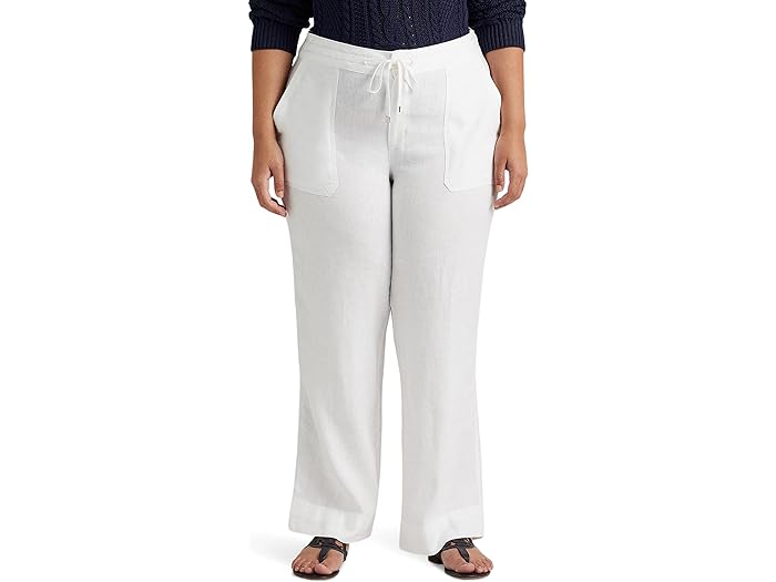 () [ t[ fB[X vX TCY l h[R[h pc LAUREN Ralph Lauren women LAUREN Ralph Lauren Plus Size Linen Drawcord Pants White