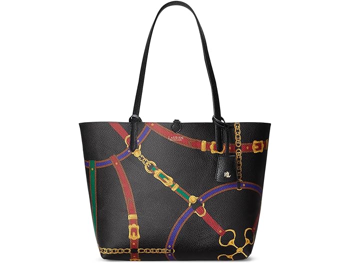 () [ t[ fB[X tH[-U[ ~fBA o[Vu g[g LAUREN Ralph Lauren women LAUREN Ralph Lauren Faux-Leather Medium Reversible Tote Black/Norfolk Belting Print