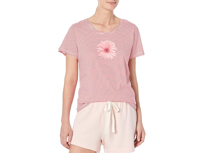 () q[ fB[X XgCv V[g X[u XN[v lbN Pj eB[ HUE women HUE Stripe Short Sleeve Scoop Neck PJ Tee Teaberry