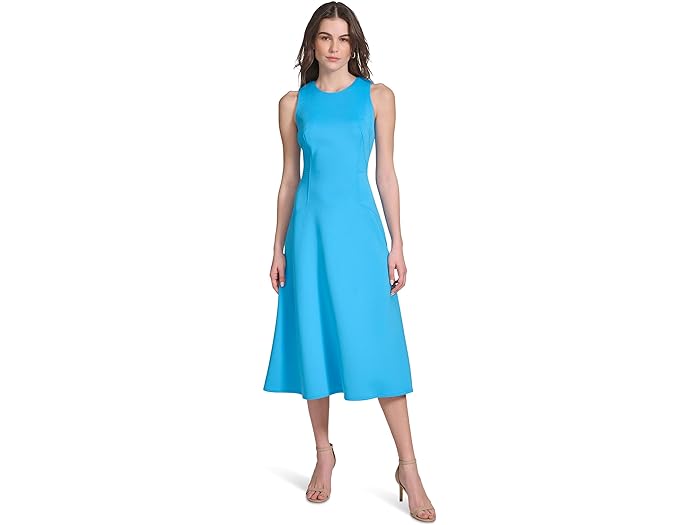 (取寄) カルバンクライン レディース スリーブレス スキューバ フィット アンド フレア ドレス Calvin Klein women Calvin Klein Sleeveless Scuba Fit And Flare Dress Sea