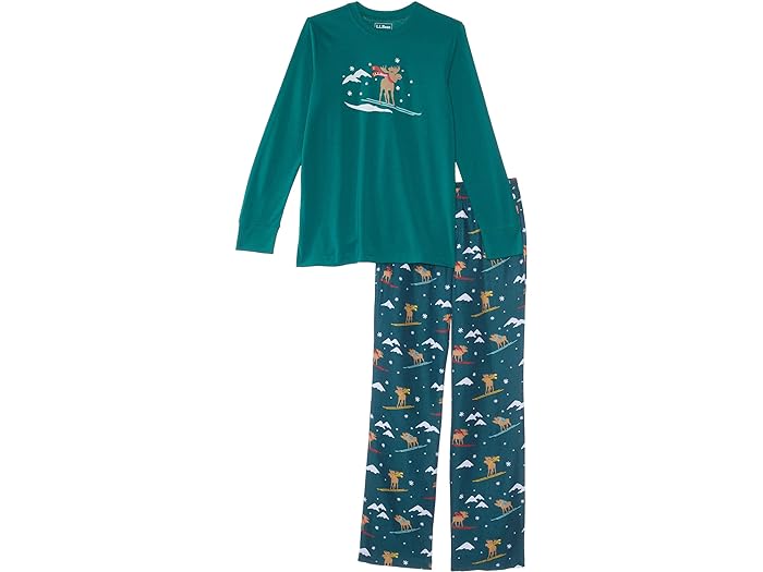 () GGr[ LbY tl pW} (rbO LbY) L.L.Bean kids L.L.Bean Flannel Pajamas (Big Kids) Emerald Spruce Moose