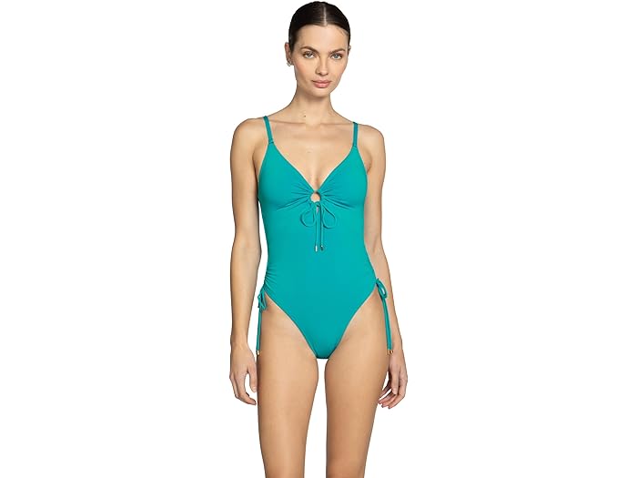 (取寄) ロビン ピッコーネ レディース オーブリー ワンピース キーホール Robin Piccone women Robin Piccone Aubrey One-Piece Keyhole Cyan Blue