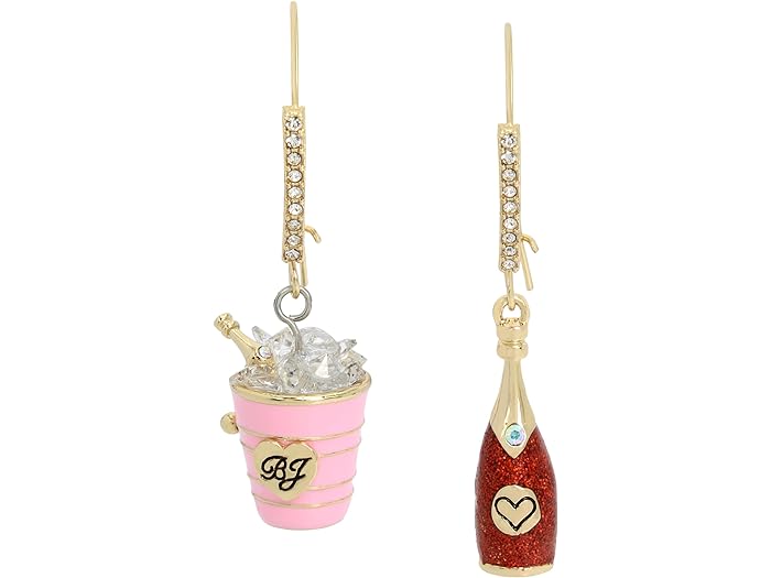 (取寄) ベッツィジョンソン レディース キャンペーン ミスマッチ ダングル イヤリングス Betsey Johnson women Betsey Johnson Champagne Mismatch Dangle Earrings Pink/Gold