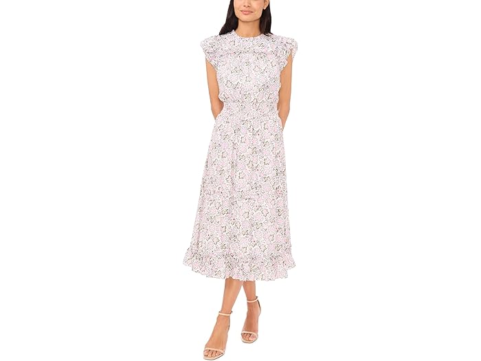 () V[V[ fB[X vebh XbN EFXg ~fB hX CeCe women CeCe Printed Smocked Waist Midi Dress New Ivory