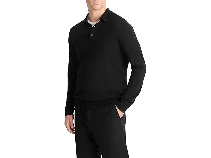 ()     ꡼ ݥ Vince men Merino Long Sleeve Polo Black