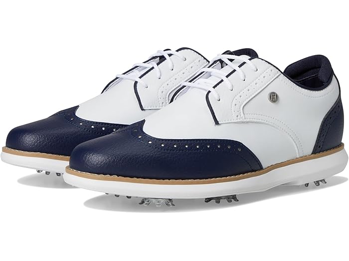 (取寄) フットジョイ ゴルフシューズ レディース トラディションズ シールド ティップ 大きいサイズ FJ FootJoy women Traditions Shield Tip Golf Shoes White/Navy/White