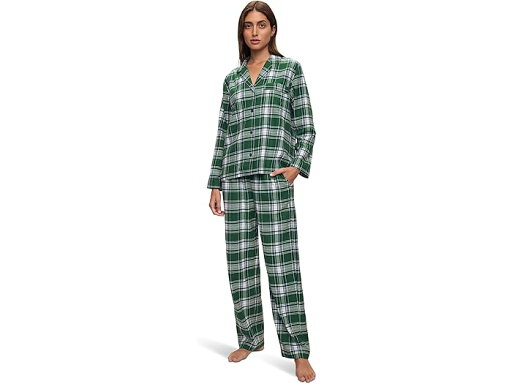 (取寄) エバージェイ レディース フランネル ロング Pj セット Eberjey women Flannel Long PJ Set Tartan Plaid Forest Green