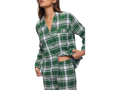 (取寄) エバージェイ レディース フランネル ロング Pj セット Eberjey women Flannel Long PJ Set Tartan Plaid Forest Green