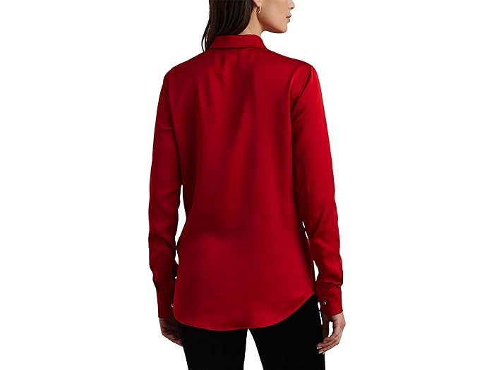 (取寄) ローレン ラルフローレン レディース クラシック フィット サテン シャルムーズ シャツ Lauren Ralph Lauren women Classic Fit Satin Charmeuse Shirt Festive Red