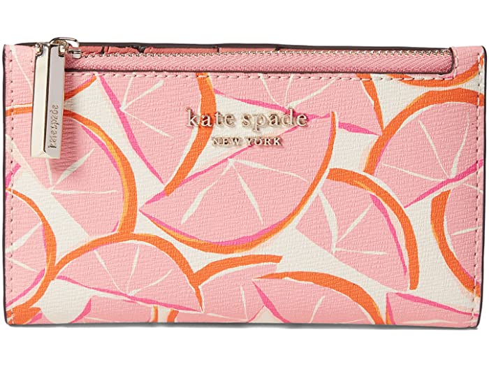 (取寄) ケイトスペード スペンサー グレープフルーツ プリンテッド PVC スモール スリム バイフォールド ウォレット Kate Spade New York Spencer Grapefruit Printed PVC Small Slim Bifold Wallet Pink Multi