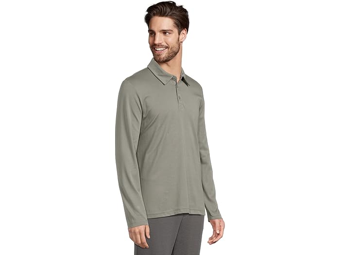 (取寄) ベアフットドリームス メンズ マリブ コレクション ピマ ロング スリーブ ポロ Barefoot Dreams men Malibu Collection Pima Long Sleeve Polo Olive Branch